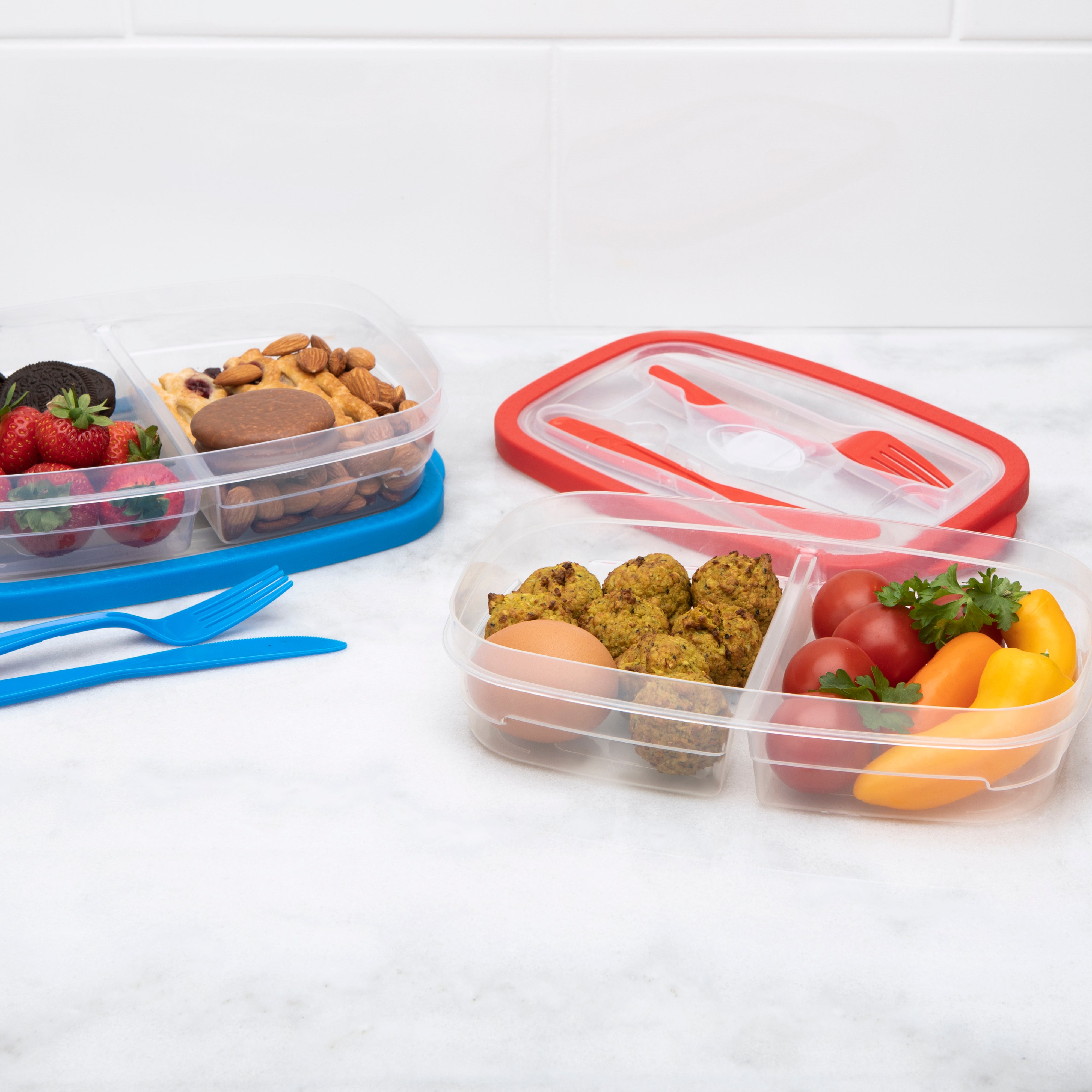 Microwave Collapsible Lunch Box & Cutlery (Red & Blue)