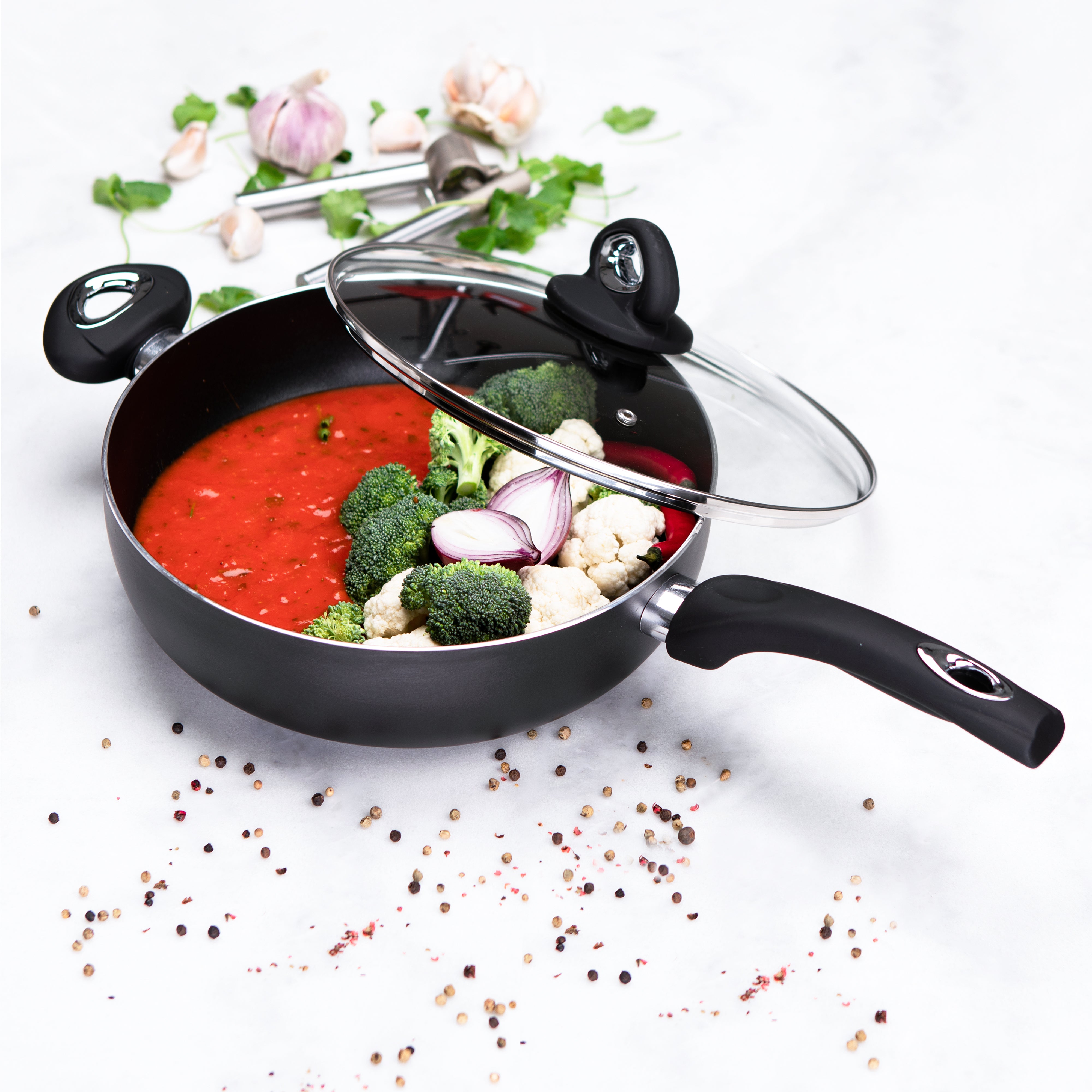 28cm Non-Stick Deep Sauté Pan & Glass Lid