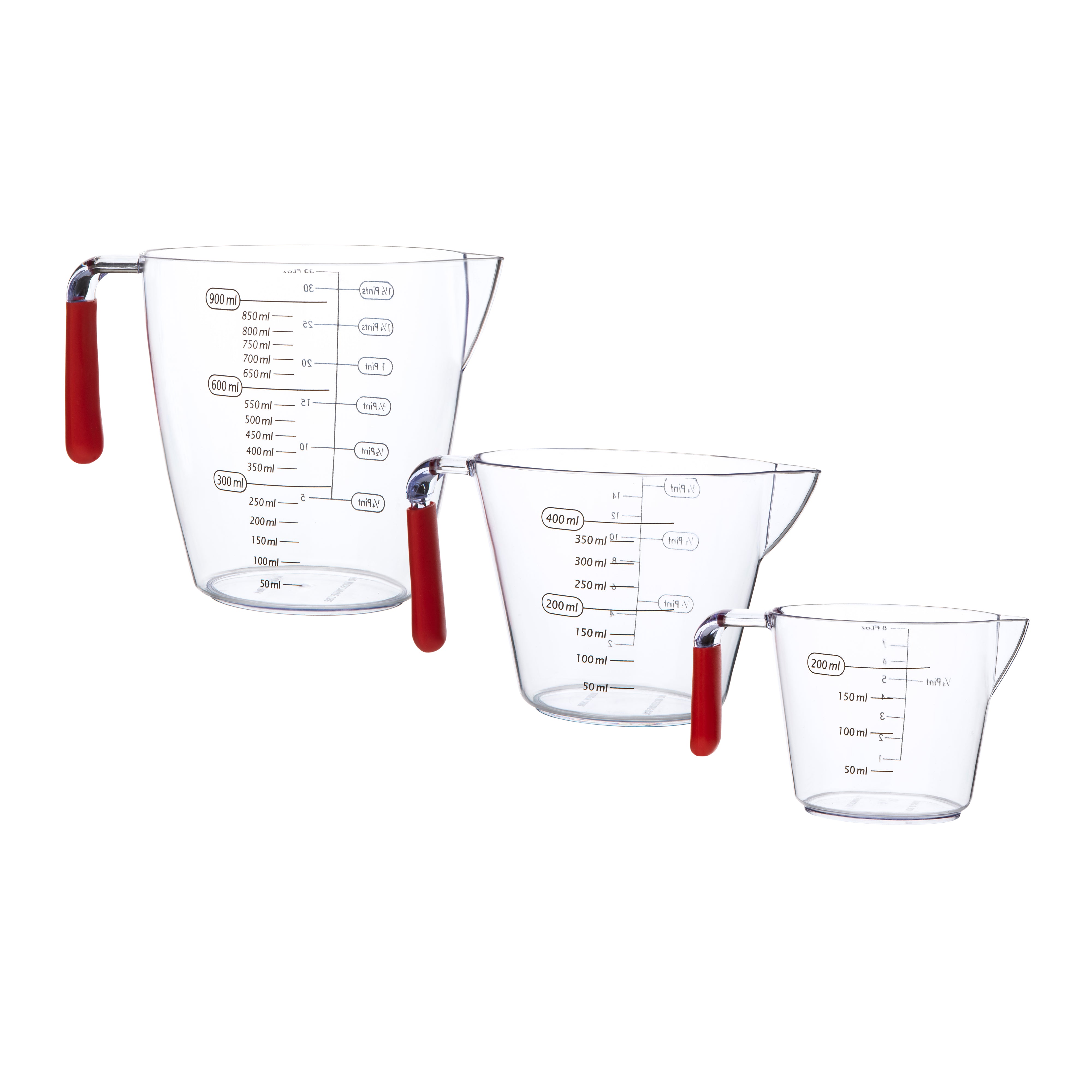 3pc Measuring Jug Set 200 / 400 / 900ml (Assorted Colours)