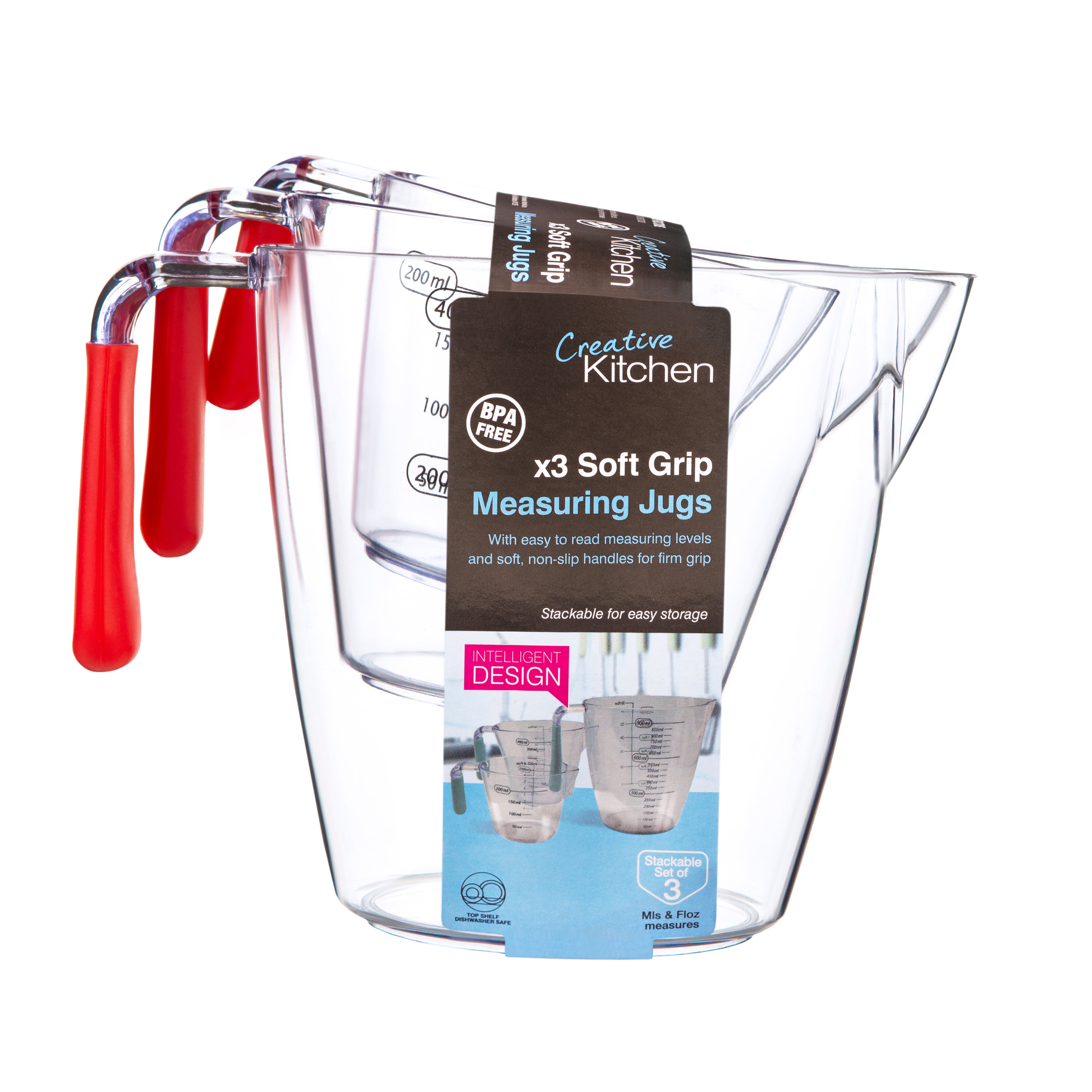 3pc Measuring Jug Set 200 / 400 / 900ml (Assorted Colours)